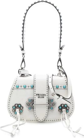 Prada Pre-owned Shoulder Bags, female, White, Size: ONE SIZE Pre-owned Embellished Leather Shoulder Bag