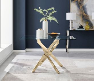 Furniturebox Leonardo 120cm 4-Seater Glass & Chrome Metal Starburst Dining Table in Gold