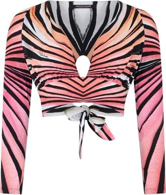 Roberto Cavalli Tops, Dames, Veelkleurig, M, Ray Of Paradise Print Crop Top