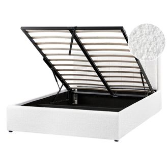 Beliani Cama Con Almacenaje Elevable Tapizada De Boucl&eacute; Blanco 140 X 200 Cm Montlaur