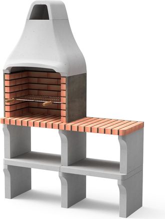 Movelar Barbacoa De Obra Prefabricada De Le&ntilde;a Y Carb&oacute;n Modelo New Iberia Plus Xl Con Mini Soporte Lateral (gris, Naranja - 128 X 47 X 190 Cm) Ref: M00196 - Co