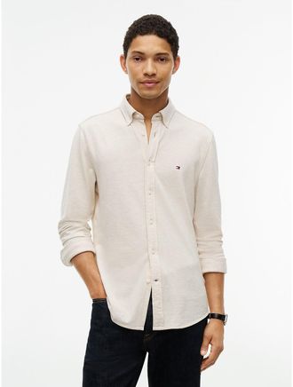 Tommy Hilfiger Mens Slim Fit Pique Knit Shirt - Heathered Oatmilk - XXL
