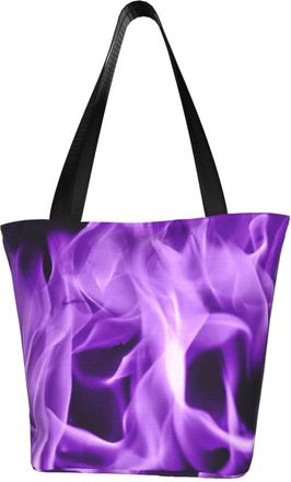 AOOEDM Purple Fire Flame Reusable Grocery Bag Shopping Bag Casual Shoulder Bag Handbag for Men Women ECO Market Bag Beach Bag Travel Totes
