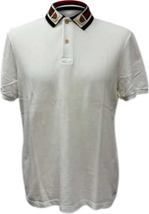 Gucci Pre-owned Mens Web Trim Collar Polo T-Shirt in White Cotton - Ecru - One Size