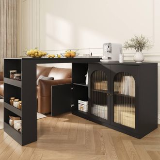 Merax Versatile 360&deg; Rotating Breakfast Bar Table with Storage Cabinet in Black