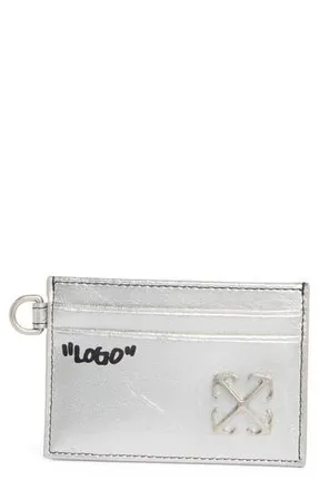 Off-white Classic Leather Card Holder in Silver at Nordstrom Rack