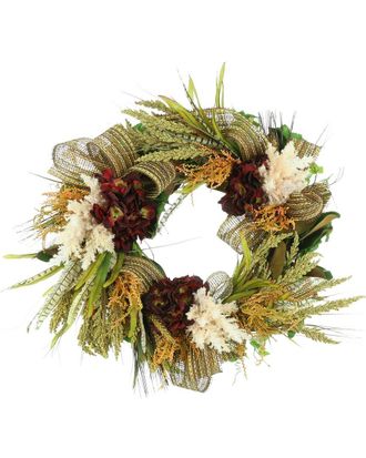Creative Displays Inc. 22In Green, Burgundy, And Rust Mixed Floral Wreath