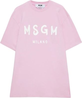 Msgm logo-print dress - women - Cotton - S - Pink