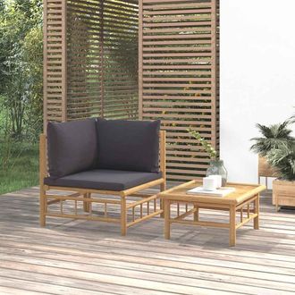 vidaXL Set De Muebles De Jard&iacute;n 2 Piezas Bamb&uacute; Con Cojines Gris Oscuro Vidaxl