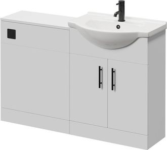 Alexander James Alexander James Cento Gloss White 1250mm 2 Door Vanity Unit Toilet Suite - 1250mm - Matt Black 96mm Knurled Bar HandleWithout James Toilet Pan