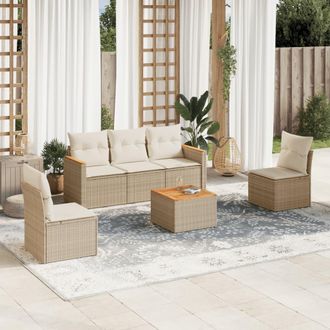 vidaXL Vidaxl - Juego De Sof&aacute;s Jard&iacute;n Con Cojines 6 Pzas Rat&aacute;n Sint&eacute;tico Beige