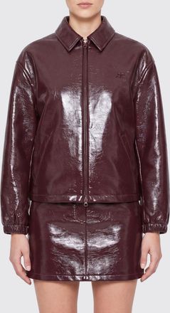 Courr&egrave;ges Cropped Patent-Effect Coated Cotton Jacket with Zip