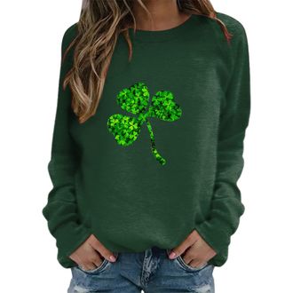 Generic Womens Sweatshirt Casual Lightweight Long Sleeve Jumper Slim Fit Irish Lucky Shamrock Print Pullover Novelty Green Day Tops Blouse St. Patricks Day Ou