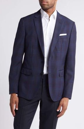 BOSS Hutson Slim Fit Plaid Virgin Wool Blazer in Dk Bu at Nordstrom Rack, Size 42 Long