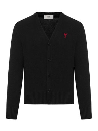 Ami V-NECK KNIT CARDIGAN WITH EMBROIDERED LOGO - Ami Paris - Man