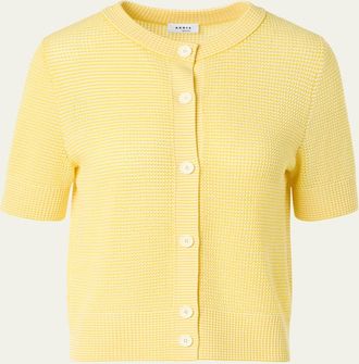 Akris Striped Mesh Knit Short-Sleeve Crewneck Cardigan