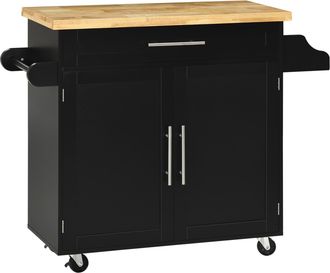 STILVORA Carrito De Cocina Con 1 Caj&oacute;n, 1 Armario, Estante Ajustable, Especiero Y Toallero, En Madera, 109x40x89 Cm, Negro