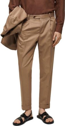 Mango Slim Fit Virgin Wool & Cotton Pants in Brown at Nordstrom, Size 30