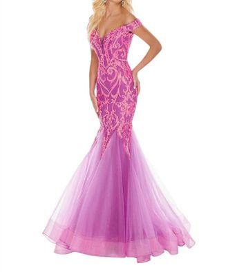 Rachel Allan Mermaid Sequin Gown In Neon Magenta
