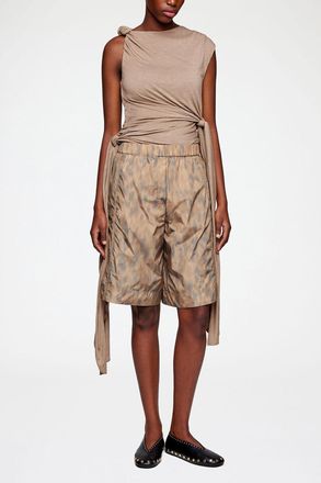 Ganni Shorts in Printed Nylon - Size 34 Burro