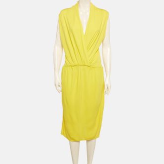 Lanvin Yellow Jersey V-Neck Midi Dress