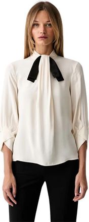 Elisabetta Franchi Blouse met strikdetail en driekwartmouwen - Dames - Blouses - Beige - M - Overhemden