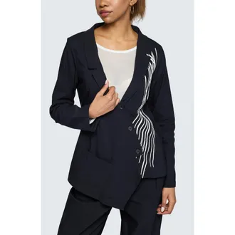 Luukaa D'Celli Ava Printed Linen Cotton Blended Jacket in Black at Nordstrom, Size 10