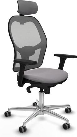 Piqueras y Crespo Piqueras Y Crespo - Jorquera Sincro Malla Gris Similpiel Gris Brazos 3d Base Aluminio Cabecero 2d Ruedas 65mm Engomada