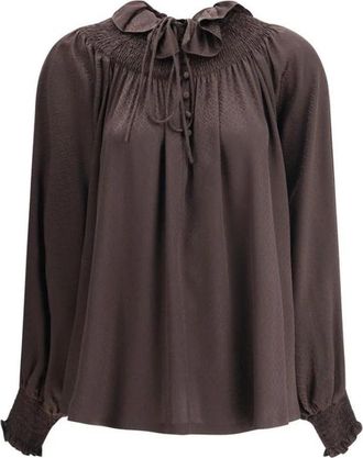 Burberry Geometric Silk Blouse - Dames - Blouses - Bruin - 2XS - Overhemden
