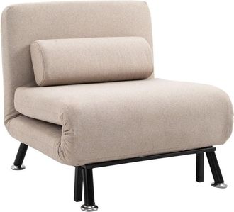 HOMCOM Homcom Sof&aacute; Cama De 1 Plaza Sof&aacute; Cama Plegable Tapizado En Lino Con Respaldo Ajustable De 5 Niveles Y Almohada Acolchada 75x70x75 Cm Beige