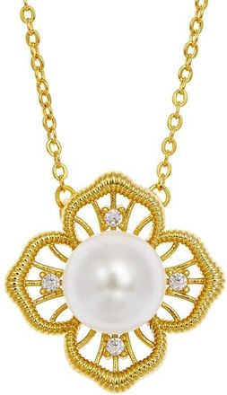 Savvy Cie Jewels 18K Plated 10-11Mm Pearl Cz Clover Necklace