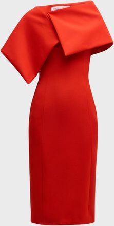 Oscar De La Renta Foldover-Neck Bonded Wool Tailoring Midi Dress