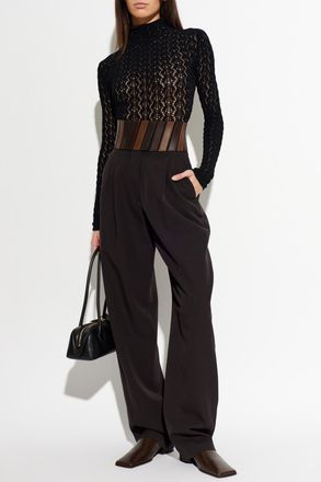 Alaia Trousers With Leather Inserts At The Waist, Womens, Brown