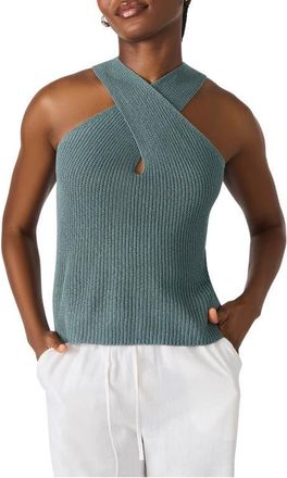 Steve Madden Ellery Crossover Neck Sleeveless Sweater in Dusty Teal at Nordstrom, Size X-Small