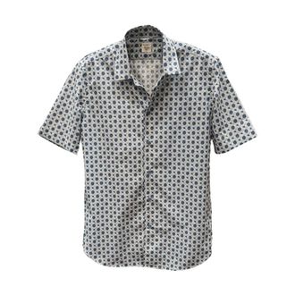 Mazzarelli Green Stone Shirt - Heren - Korte mouwen Overhemden - Blauw - M - Katoen - Overhemden