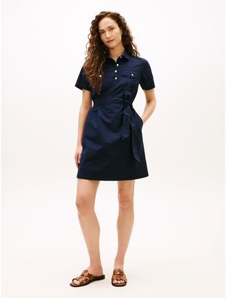 Tommy Hilfiger Womens Short-Sleeve Belted Utility Shirtdress - Navy - XXL