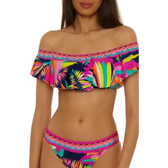 Trina Turk Paralia Ruffle Off the Shoulder Bikini Top in Multi at Nordstrom, Size 14