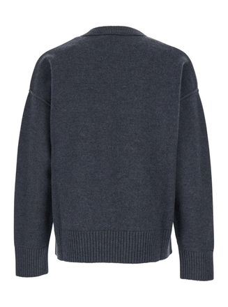 Ami Wool Crewneck with Heart Embroidery Sweater - Gray