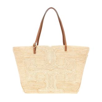 Tory Burch Ella Structured Straw Large Tote - female - Tory Burch - Shopping Bags - Beige - ONE SIZE - Bags