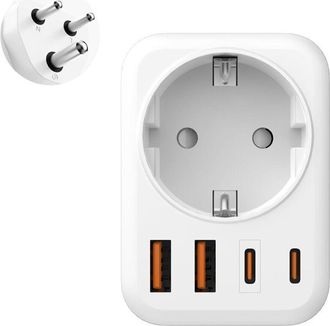 OEM Adaptador De Enchufe Para Sud&aacute;frica, Adaptador De Viaje 5 En 1 De Francia A Sud&aacute;frica Con 1 Adaptador De Ca, 2 Adaptadores Usb-c Y 2 Adaptadores Usb-a