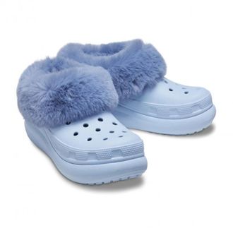 Crocs Furever Crush 208446-4NS Clogs Blue Faux Shearling Lined JAX1234