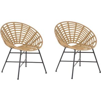 Beliani Beliani - Conjunto de 2 sillas de jardín de ratán marrón claro con patas de metal Acerra
