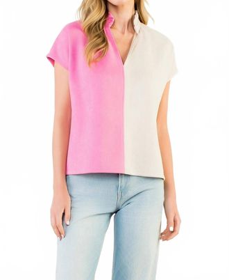 THML Clothing Colorblock Suede Top In Tan/pink