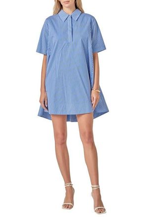 English Factory Short Sleeve A-Line Shirtdress in Blue Stripe at Nordstrom, Size X-Small