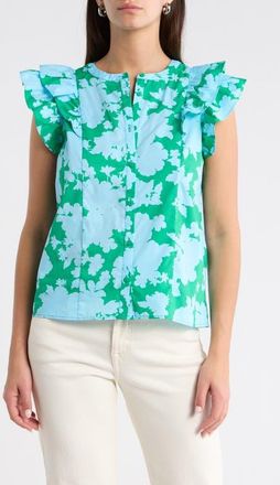 Sugarlips Riona Floral Sammi Cotton Button-Up Shirt in Blue-Kelly at Nordstrom, Size X-Small