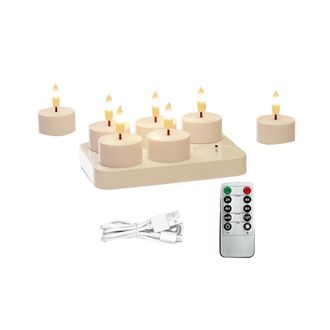 OEM Velas De T&eacute; Recargables Sin Llama Con Estaci&oacute;n De Carga, 6 Velas De T&eacute; A Pilas Con Control Remoto Y Temporizador