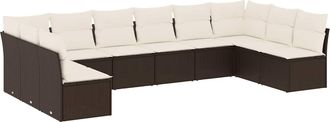 vidaXL Set De Sof&aacute;s De Jard&iacute;n 10 Pzas Y Cojines Rat&aacute;n Sint&eacute;tico Marr&oacute;n Vidaxl