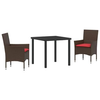vidaXL Juego De Mesa Y Sillas Con Coj&iacute;n 3 Pcs Marr&oacute;n Rat&aacute;n Sint&eacute;tico Vidaxl
