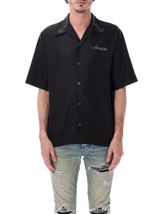 Amiri Stud Camp Stud Embellished Black Shirt
