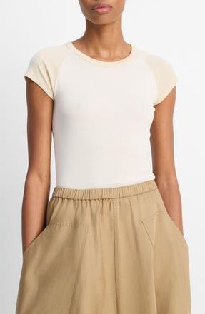 Vince Colorblock Raglan Cap Sleeve Pima Cotton T-Shirt in Oat Shell Combo at Nordstrom Rack, Size Xx-Small